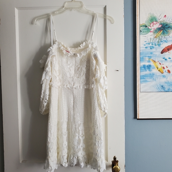 Parker Irma Lace Off the Shoulder Dress in White Size 8 - Picture 7 of 12